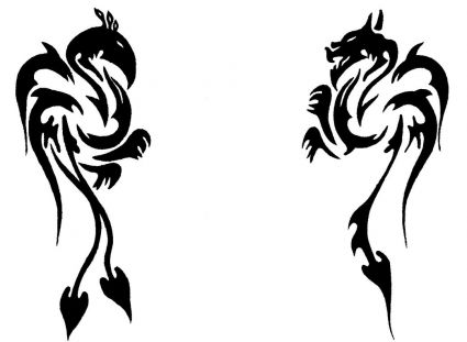 Tribal Phoenix And Dragon Tattoo